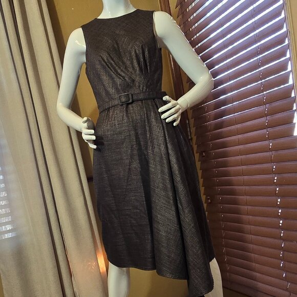 ANTONIO MELANI Professional Belted Sleeveless Brown Plaid Dress sz 4 - Picture 7 of 13